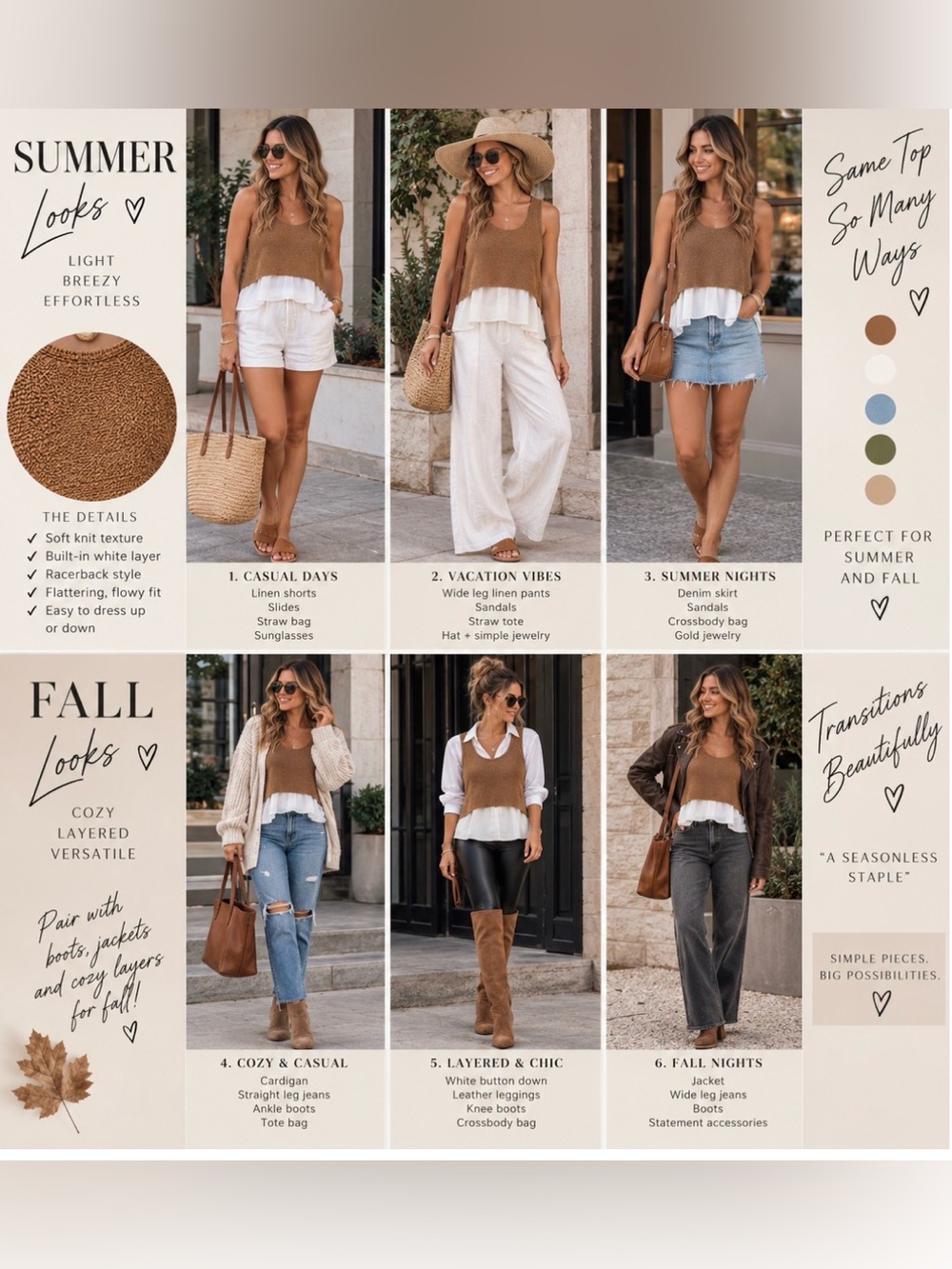 Anthropologie Brown Knit Tank with Built-In White Ruffle Layer